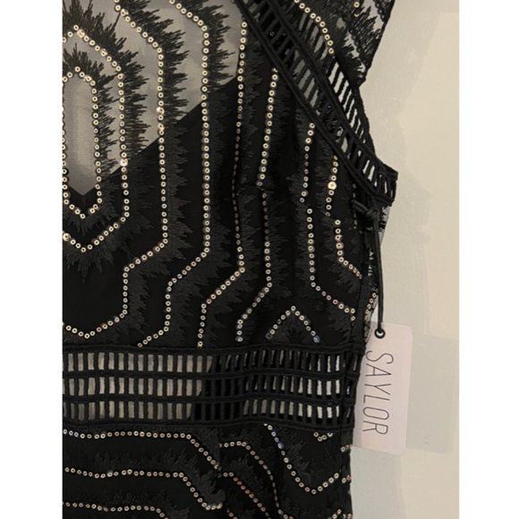 Saylor Heloise Art Deco Embellished and Sequined dress in black and gold - Picture 7 of 8